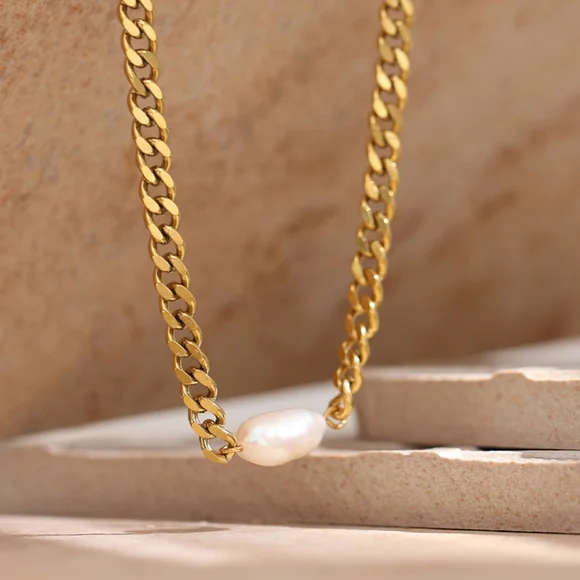 Elegant Pearl Chain Necklace - Picture 1 of 9